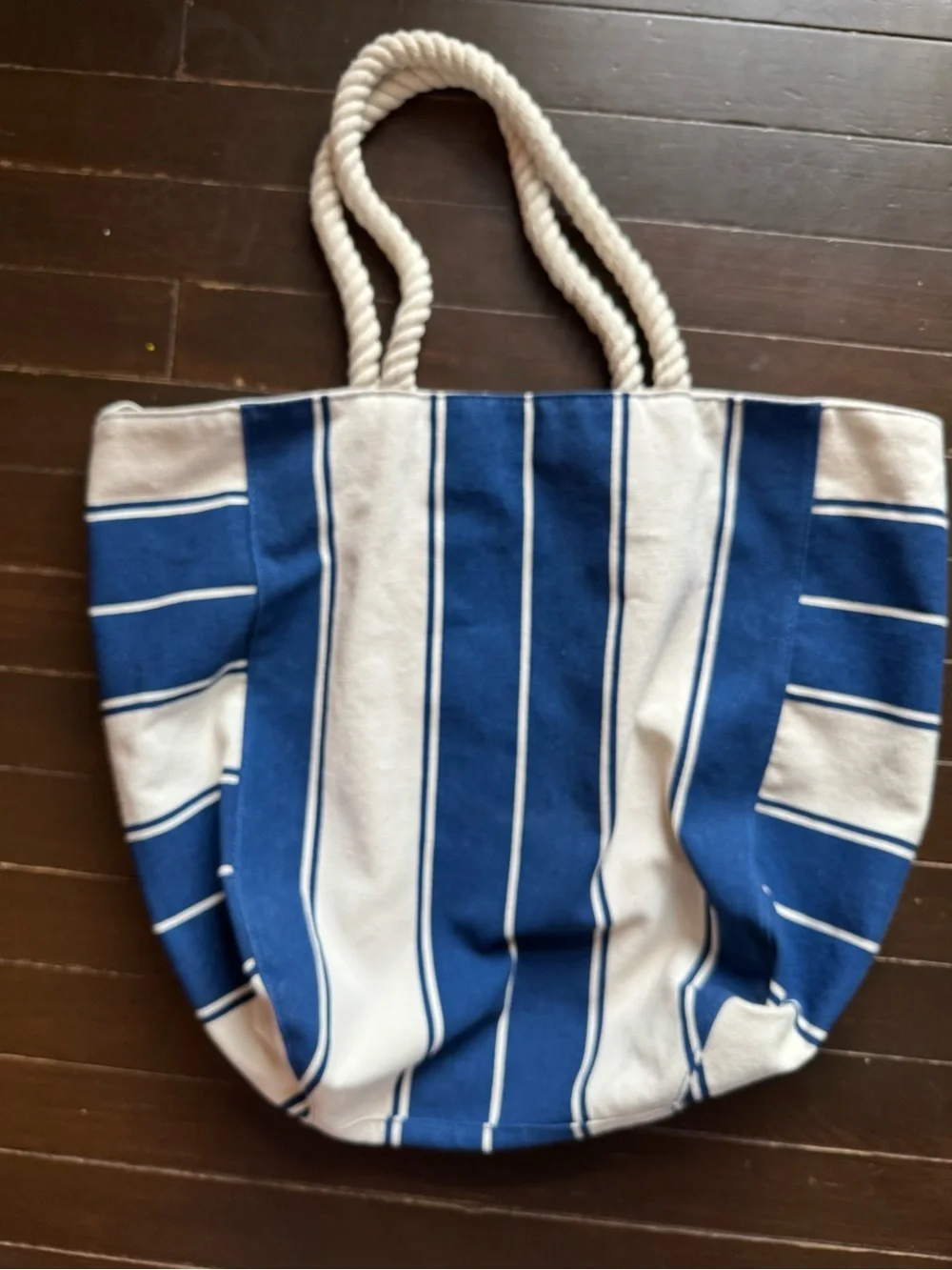 Lancome Blue and Cream Striped Rope-Handle Hobo